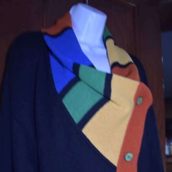 VTG CRISCA by Escada Fish Print Color Block Wool Cardigan Sweater Sz Large Rare - Picture 10 of 16